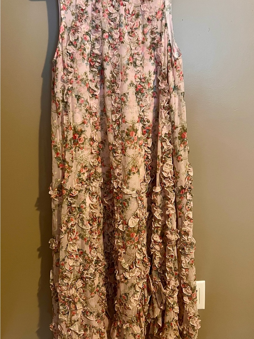Sleeveless Pink Floral Ruffle Maxi Dress - Picture 5 of 9